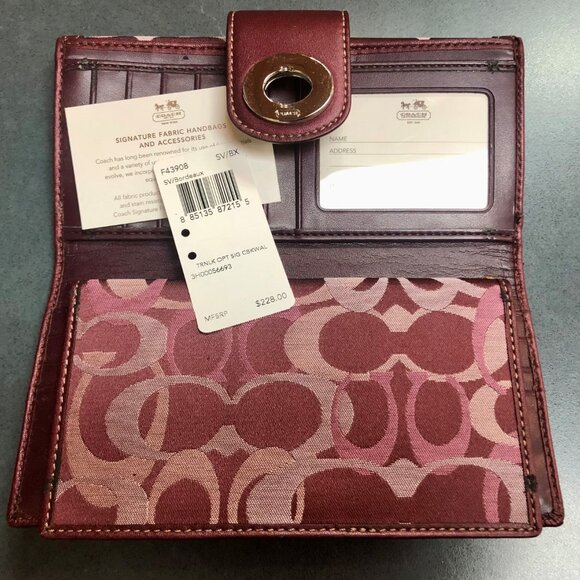 Vintage Coach Bordeaux Signature Print Patent Leather Trim Turn lock Close-New - Picture 3 of 10